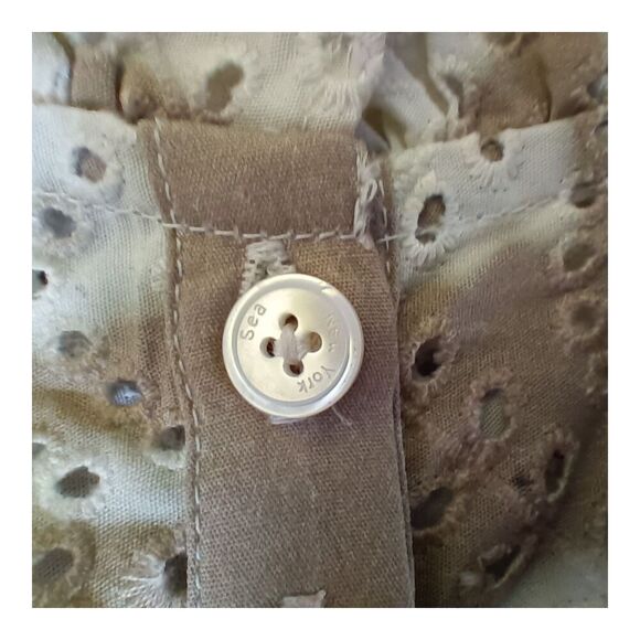 Sea New York Blouse Top Embroidered Eyelet Flutter Sleeve Cotton  Tan White S - Picture 4 of 7